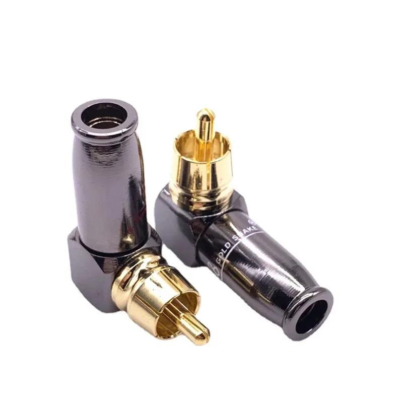 2pcs/1pair 90 Degree Snake King RCA L-shaped Gun Black Gold Plated Right Angle RCA Male Plug Audio Video Connector Soldering