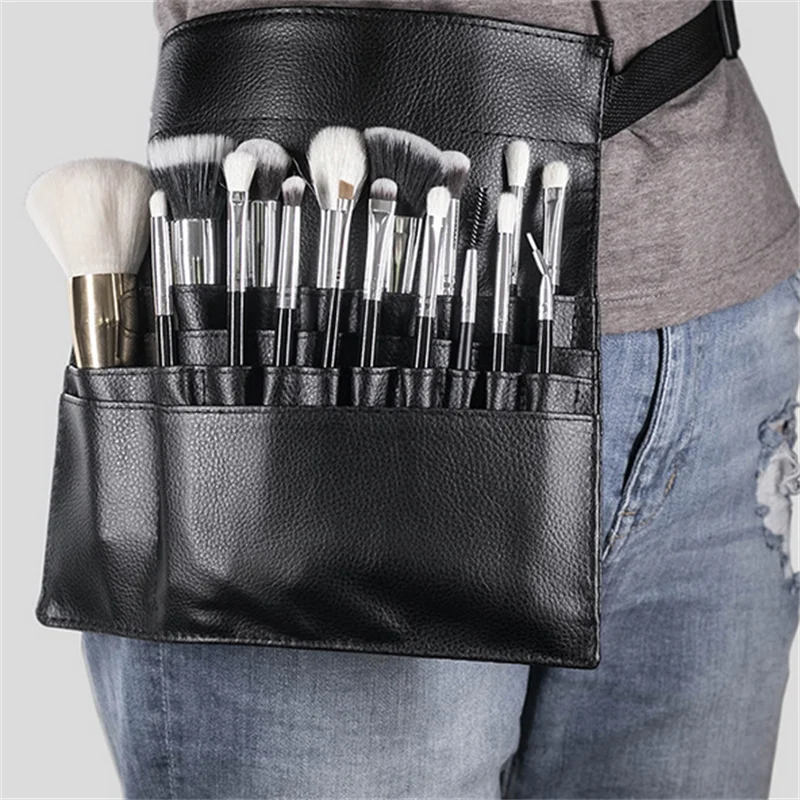 Sac pour pinceaux de maquillage en cuir PU, deux styles, avec ceinture, sac de taille pour pinces à cheveux, peigne à cheveux, maquilleur, sac à ciseaux pour animaux de compagnie de grande capacité
