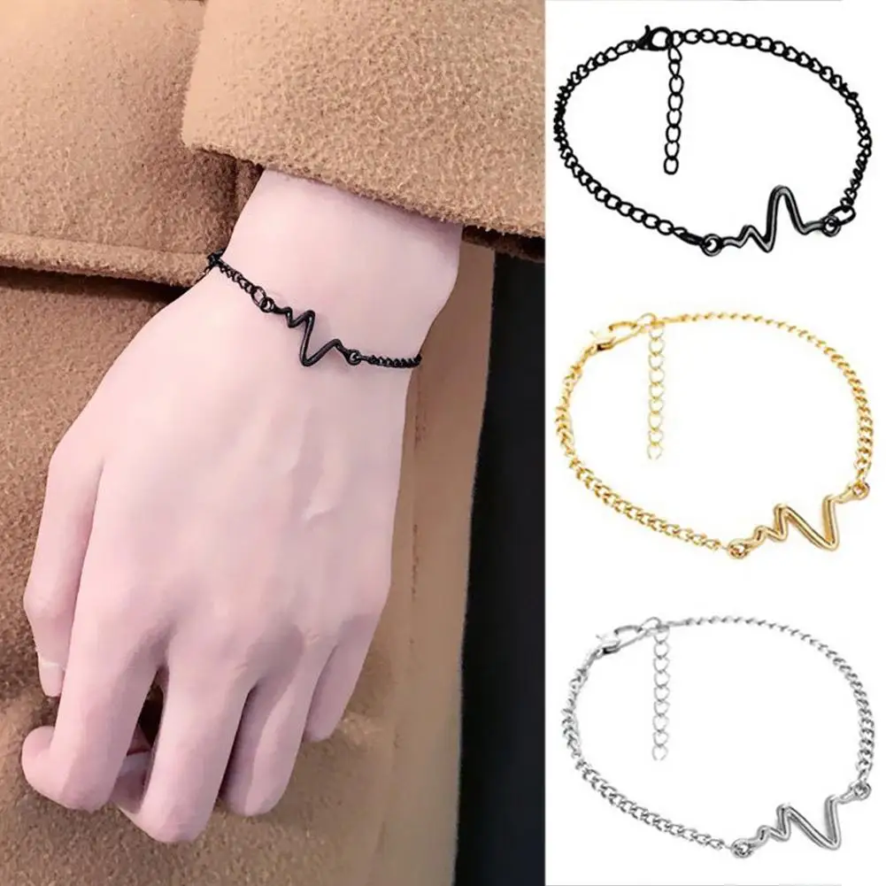 Fashion Heartbeat Cardiogram Bracelets Alloy Solid Women Lover's Bracelet Gifts Style Jewelry Color Bracelet Korean Special A7G1