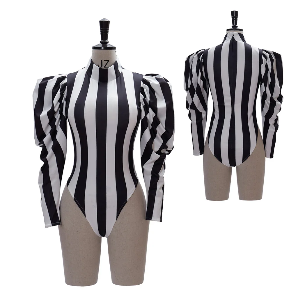 Women Adam Cosplay Costume Sexy Black and White Striped Jumpsuit Gothic Vampire Fancy Bodysuit Halloween Costumes