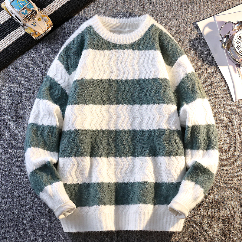  Vintage Classic Striped Knitted Sweater 2025 Autumn/Winter High Street Hip Hop Men's Clothing Warm Bottom Top Christmas Hoodies 