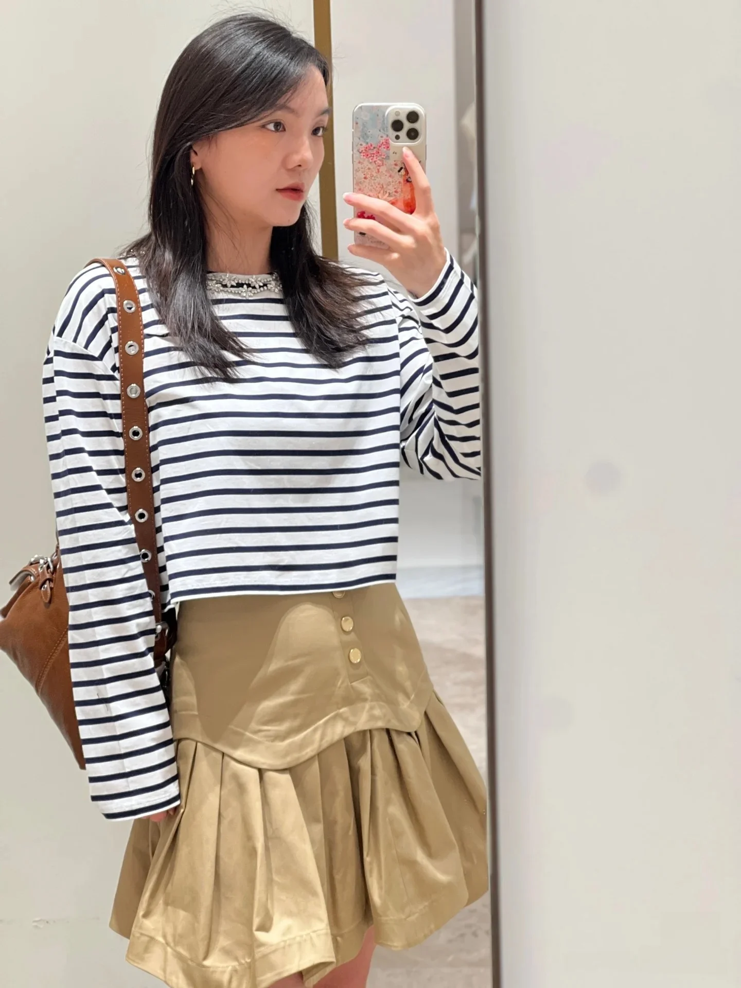 ハイウエストプリーツカーキスカート レディース Aラインレイヤードスカート カジュアルコットンハイウエストゴアードスカート 秋の新作