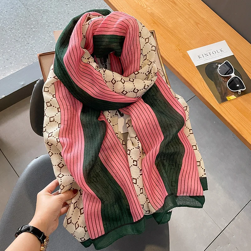 Luxury Brand Cotton Linen Scarf Women Bandana Warm 180X90CM Scarves Popular Lrage Shawl The Four Seasons Design Hijab