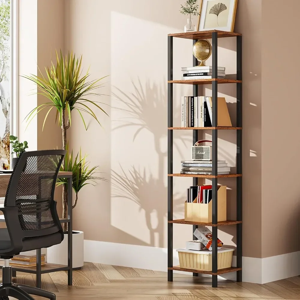 

6-Tier Tall Book Shelf, Narrow Bookcase for Small Space, DIY Stackable Bookshelf, for Living Room, Office, Study, Entryway