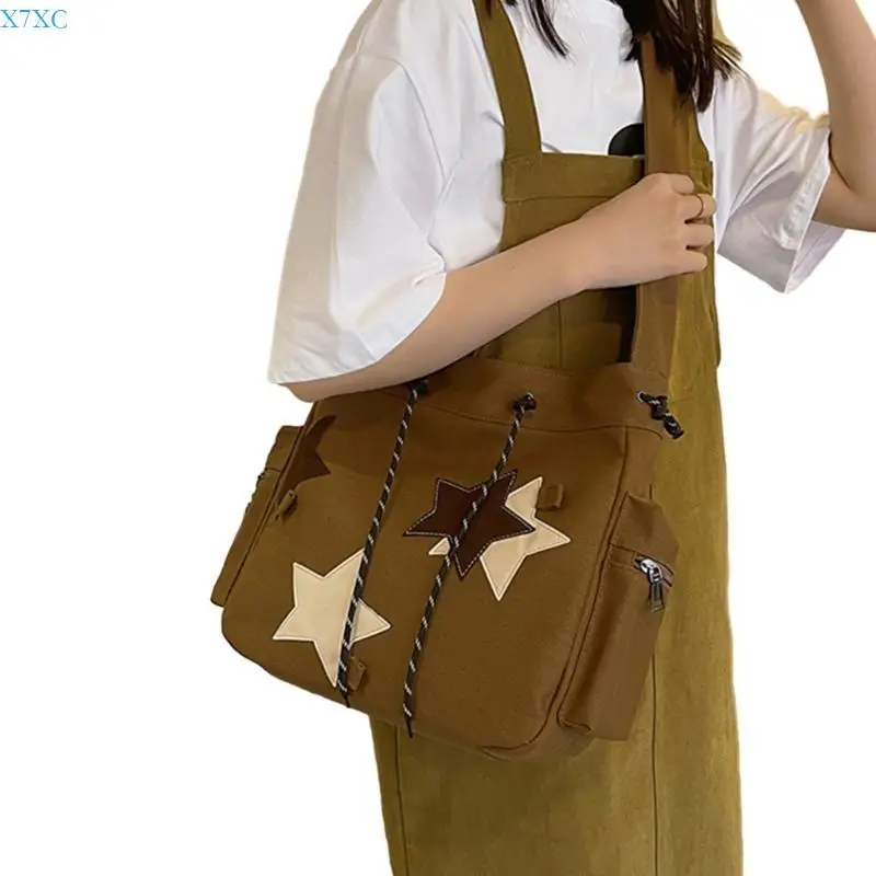 

X7XC School Bag Large Capacity Crossbody Shoulder Bag for Teens Versatile Vintage Bag
