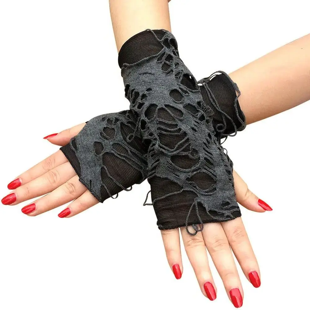 1Pair Black Punk Mittens Beggar Style Masquerade Party Long Gloves Gothic Fingerless Gloves Sunscreen Arm Sleeves For Cosplay