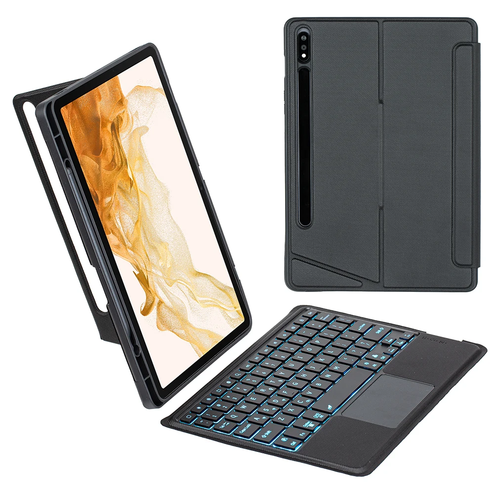 

T870B-AS for Samsung Galaxy Tab S7 T870 T875 / S8 X700 X706 2 in 1 Bluetooth-compatible Keyboard Tablet Stand Case with Pen Sl