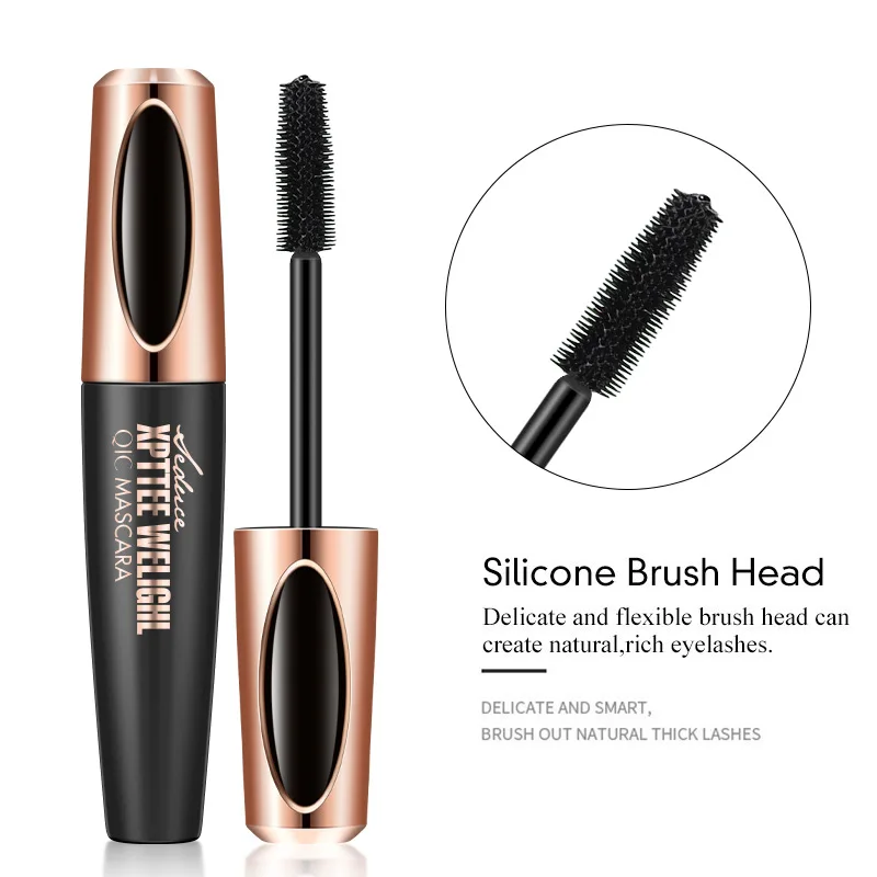 QIC Mascara Waterproof Thick Curly Silicone Brush Head Eyelash Lengthening Lasting 24h 4D Mascara Eyeliner Set Female Cosmetics