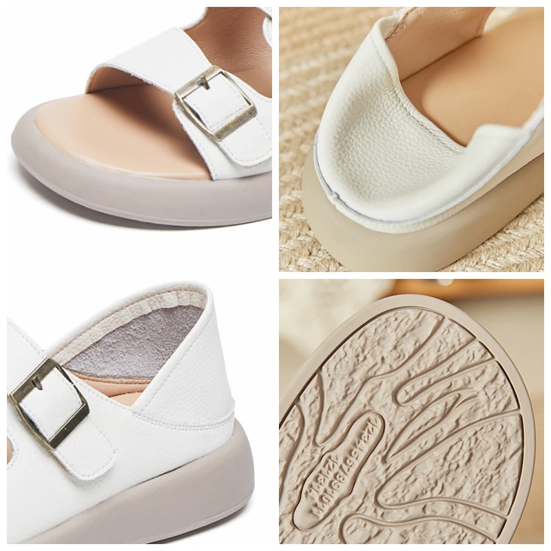 Koznoy 3.5cm Women Moccassin Genuine Leather Hollow Flats Sandals Ethnic Summer Round Toe Comfy Loafers Oxfords Soft Soled Shoes