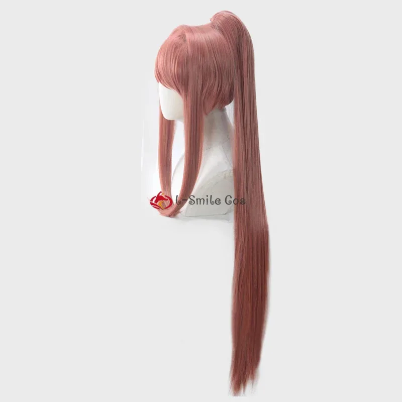 111 www Monika DDLC شعر مستعار مع 100 سنتيمتر ذيل حصان طويل Bownot دبوس الشعر أنيمي تأثيري مقاومة للحرارة خصلات الشعر المستعار