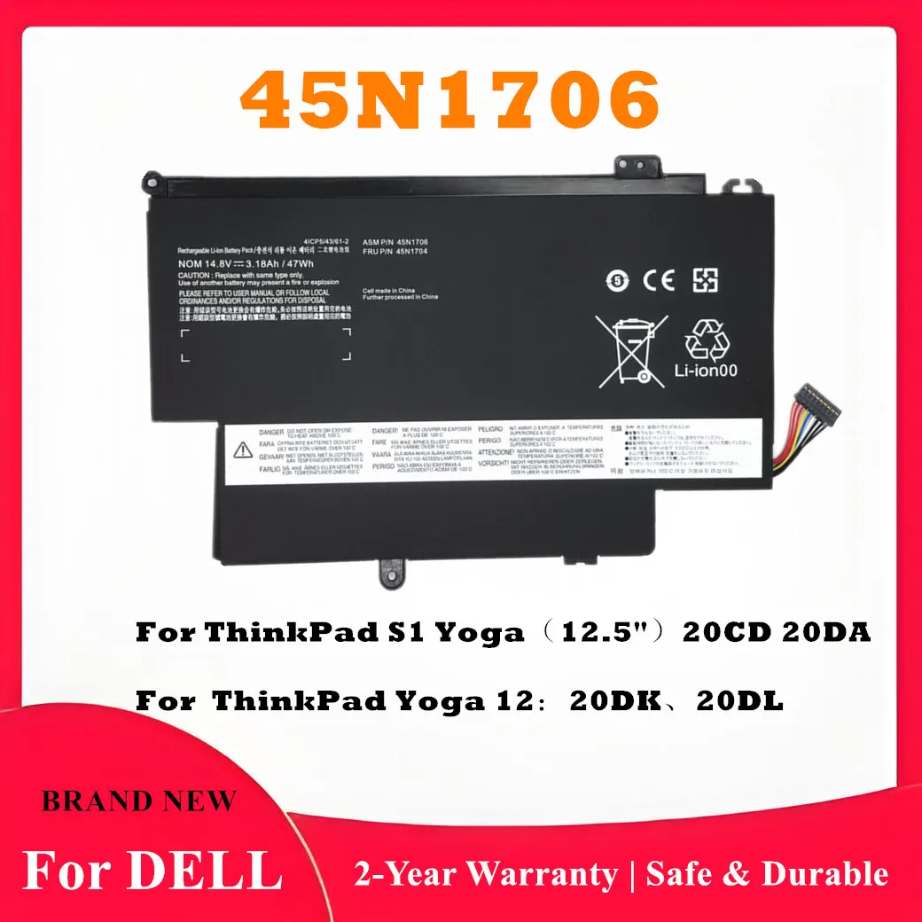 45N1706 Laptop Battery for Lenovo ThinkPad S1 Yoga Yoga 12 Series  14.8V 47Wh High Capacity