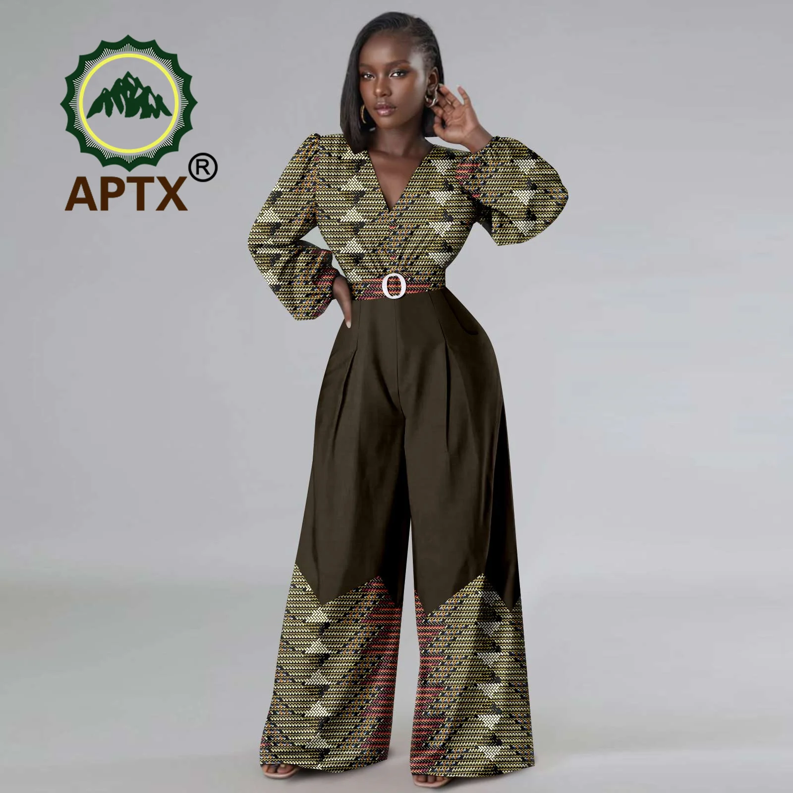 

African Clothes for Women Ankara Puff Sleeve V-Neck Loose Print Casual Long jumpsuits Dashiki Fashion One Piece Set Outfit