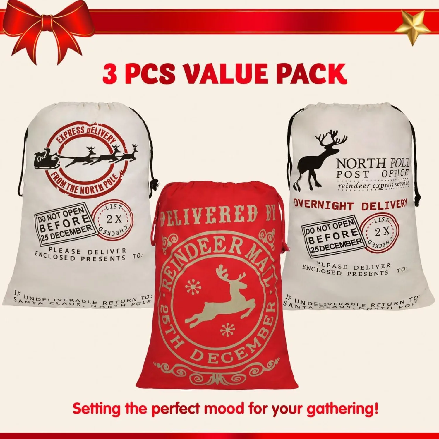 3 PCS Christmas Large Canvas Gift Bag 26
