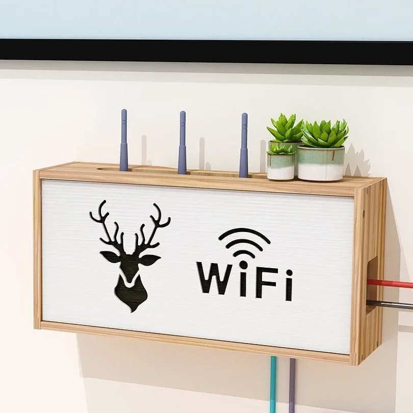 WiFi Router Storage Box Household Non perforated Wall Mounted Router Storage Rack Wall Mounted Decorative Storage Box 1PCS LF690