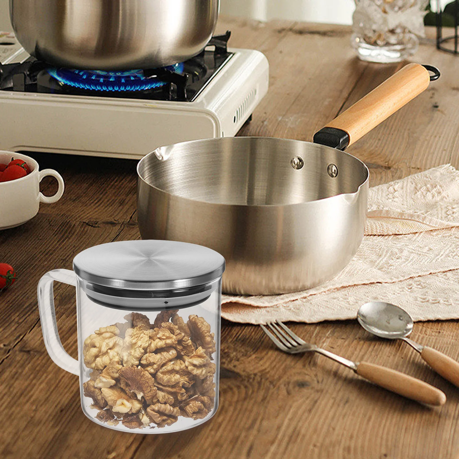 

Glass Airtight Storage Jar Clear Tea Coffee Sugar Storage Holder Candy Container Household Snack Dried Food Jar