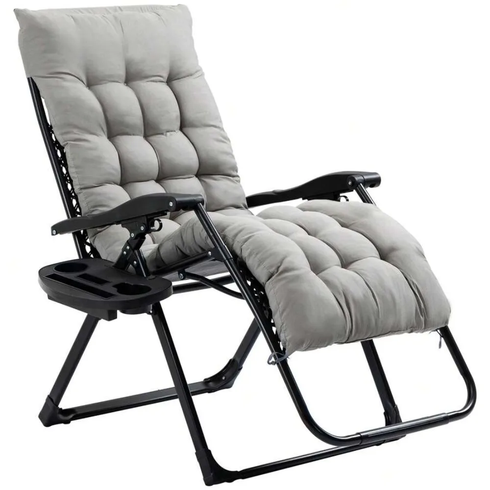Folding Zero Gravity Chair with Padded Cushion Side Tray Reclining Lounge Chair for Patio Pool Beach Indoor Outdoor Supports 264 lbs Heavy Duty Steel Frame Adjustable Locking Position