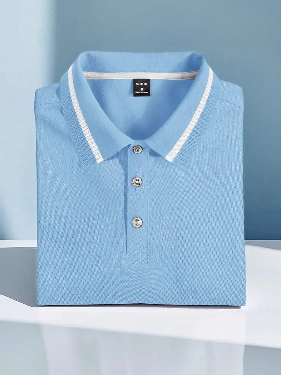 Mens Light Blue Shirt Casual Short Sleeve Collared Top
