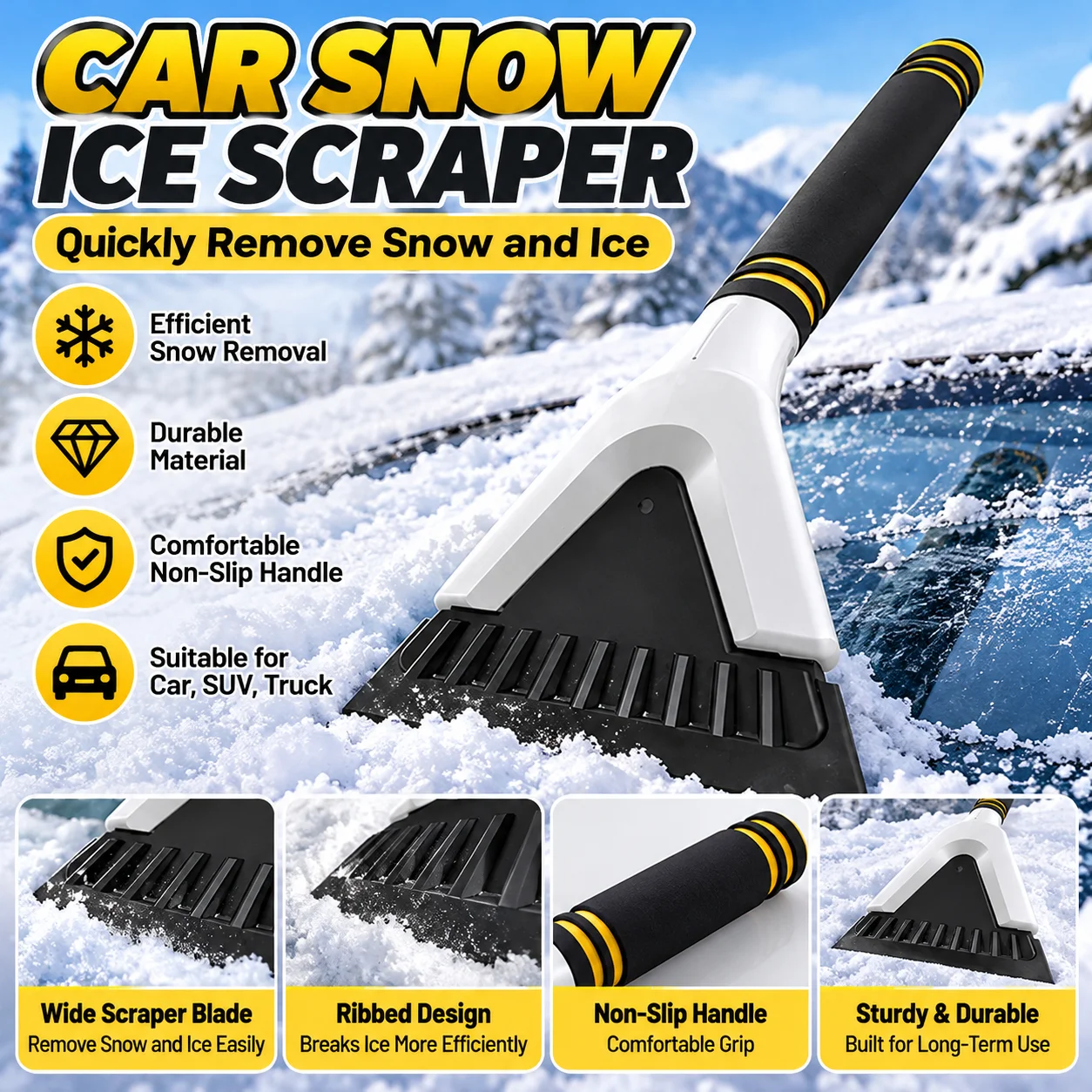 Ergonomic Handle Snow Shovel, Comfortable Grip Portable Car Snow Shovel, Labor-Saving Winter Vehicle Snow Removal Tool