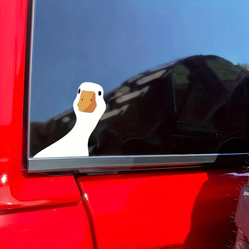 Cartoon Peeking White Goose Car Decal Funny Animal Vinyl Sticker Waterproof Self Adhesive Car Window Bumper Decor
