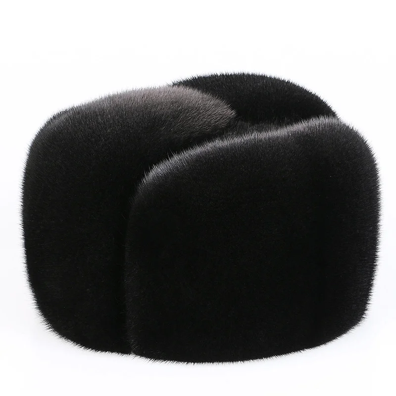 Men Mink Fur Hat New Fashion Men's Real Mink Fur Cap Winter Warm Top Hat Headgear Beanie Beret Natural Real Mink Fur Cap For Men