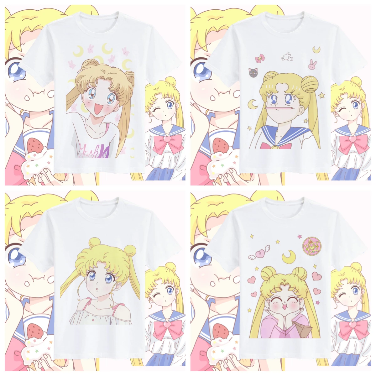 

Japanese Cute Sailor Moon Joint Short-sleeved Female Moon Hare Water Ice Moon Two-dimensional Animation Peripheral T-shirt