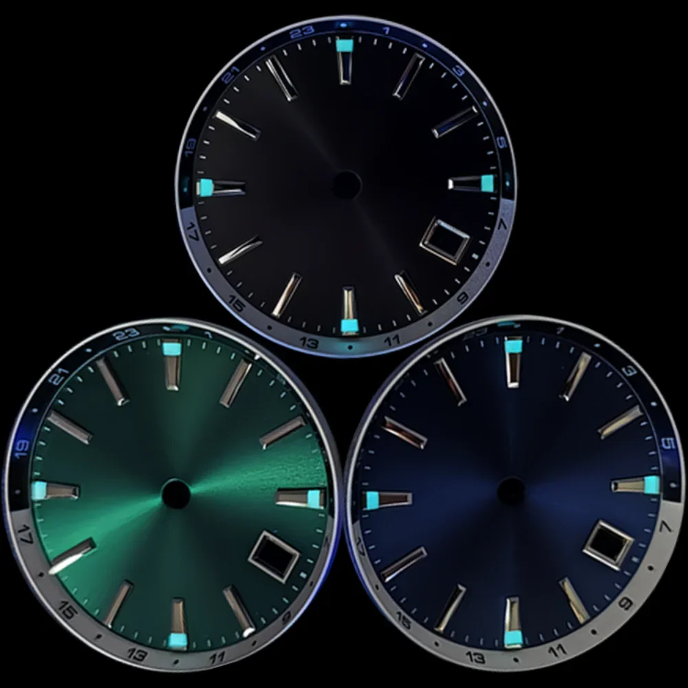 GMT Spring Drive Hi-Beat 36000 Sunburst Watch Dial Suitable for NH34 Automatic Movement Blue Lume BWG9 Mod Parts nh35 case