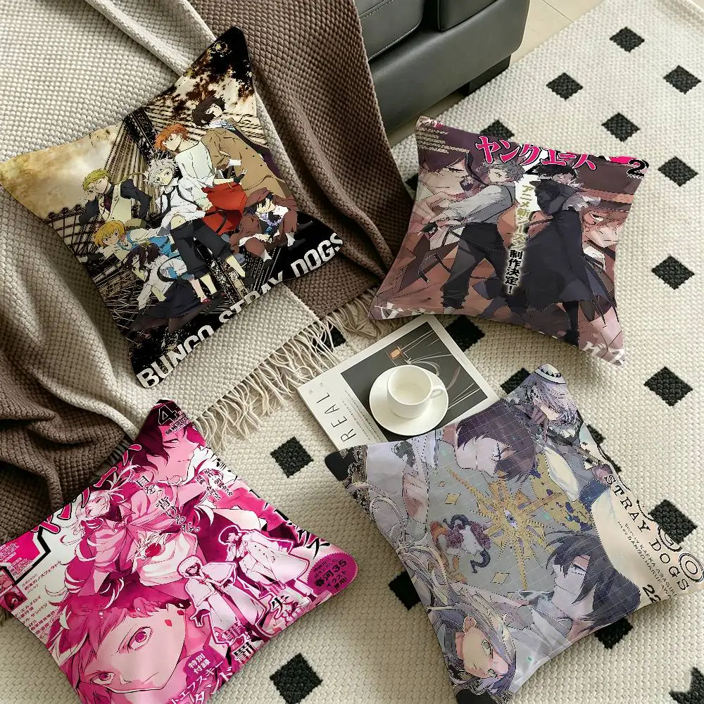 Japanese Anime Bungo Stray Dogs Vintage  Pillow Gift Home Office Decoration Bedroom Sofa Car Cushion Cover case 45x45
