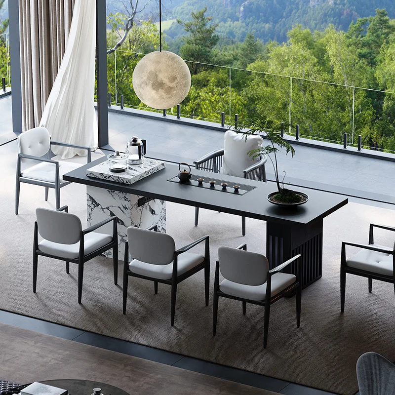 Rock slab tea table and chair combination high-end creative design sense simple tea table