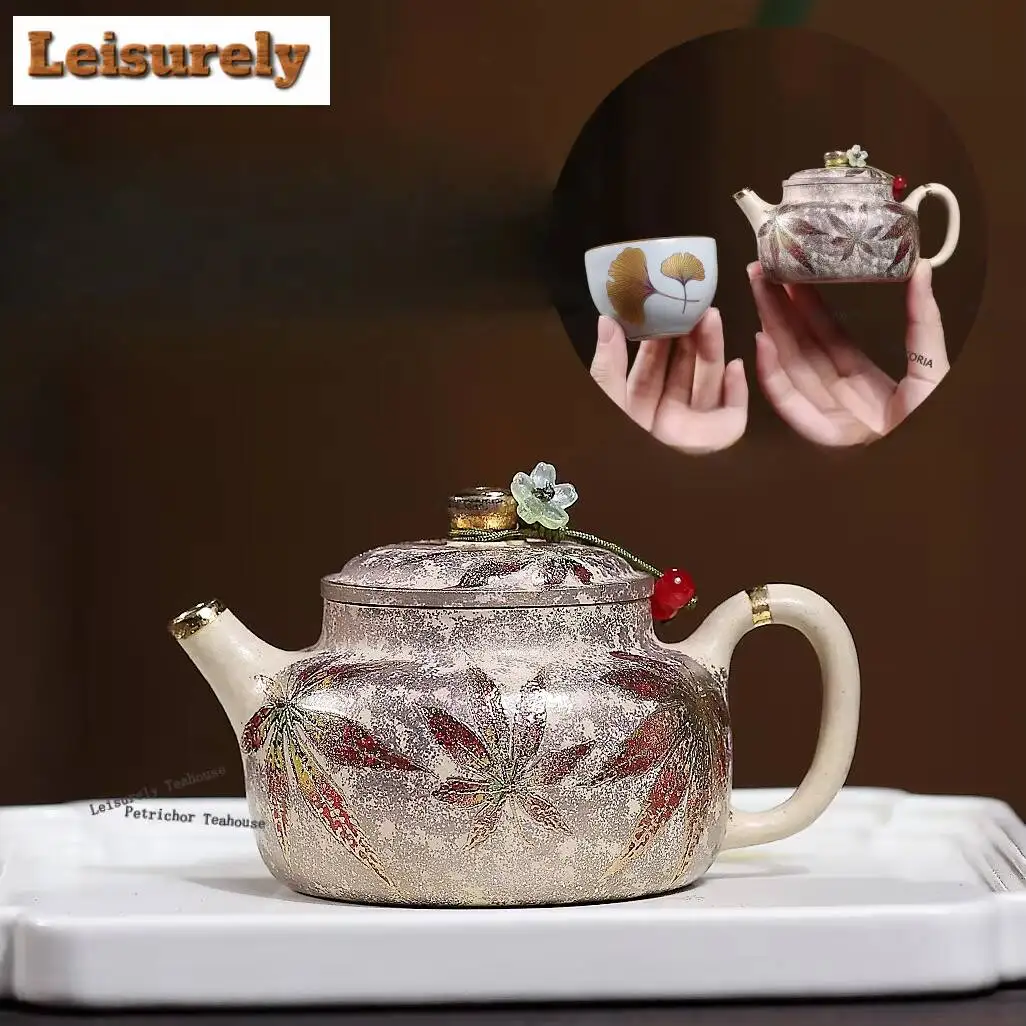 120ml Authentic Yixing Purple Clay Teapots Handmade Gold Drawing Pot Raw Ore Benshan Green Mud Kettle Zisha Teaset Decoration
