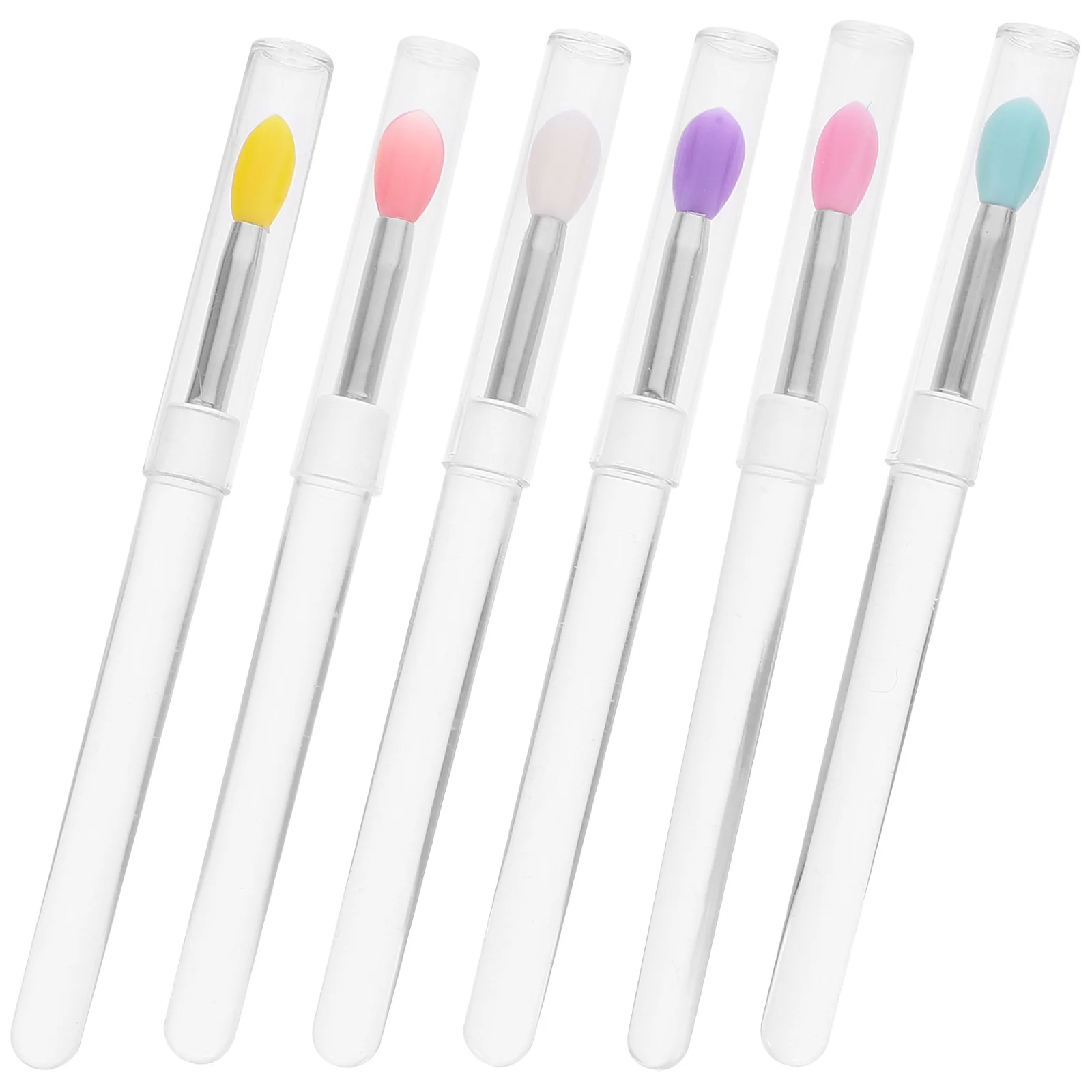 6 Pcs Small Lip Brush with Lid Glosses Lipstick Applicator Wands Makeup Tools Eyeshadow Applicators Silicone Plastic Mask Scrub