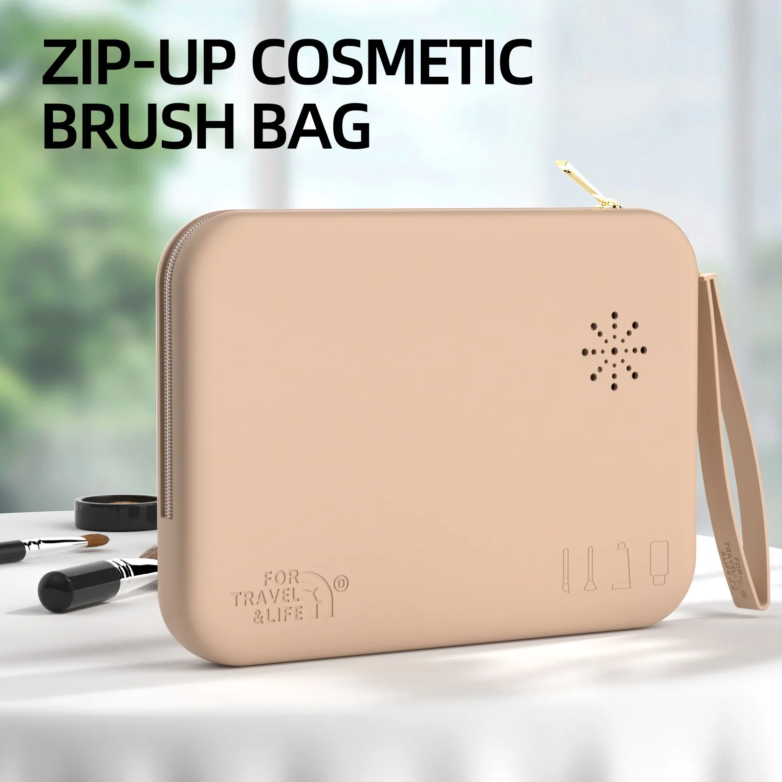 Zipper Makeup Brushes Bag For Travel, Large Silicone Makeup Brush Holder, Make Up Brushes Pouch Case for Makeup Tools