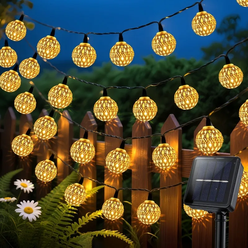 50/30/20 LED Moroccan Ball Solar String Lights Waterproof 8 Modes for Outdoor Garden Wedding Party Christmas Halloween Decor