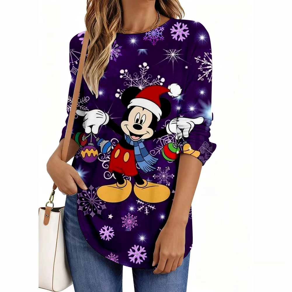 Mode Disney série de noël imprime femmes à manches longues T-Shirt décontracté Polyester respirant femmes vêtements vêtements hauts t-shirts