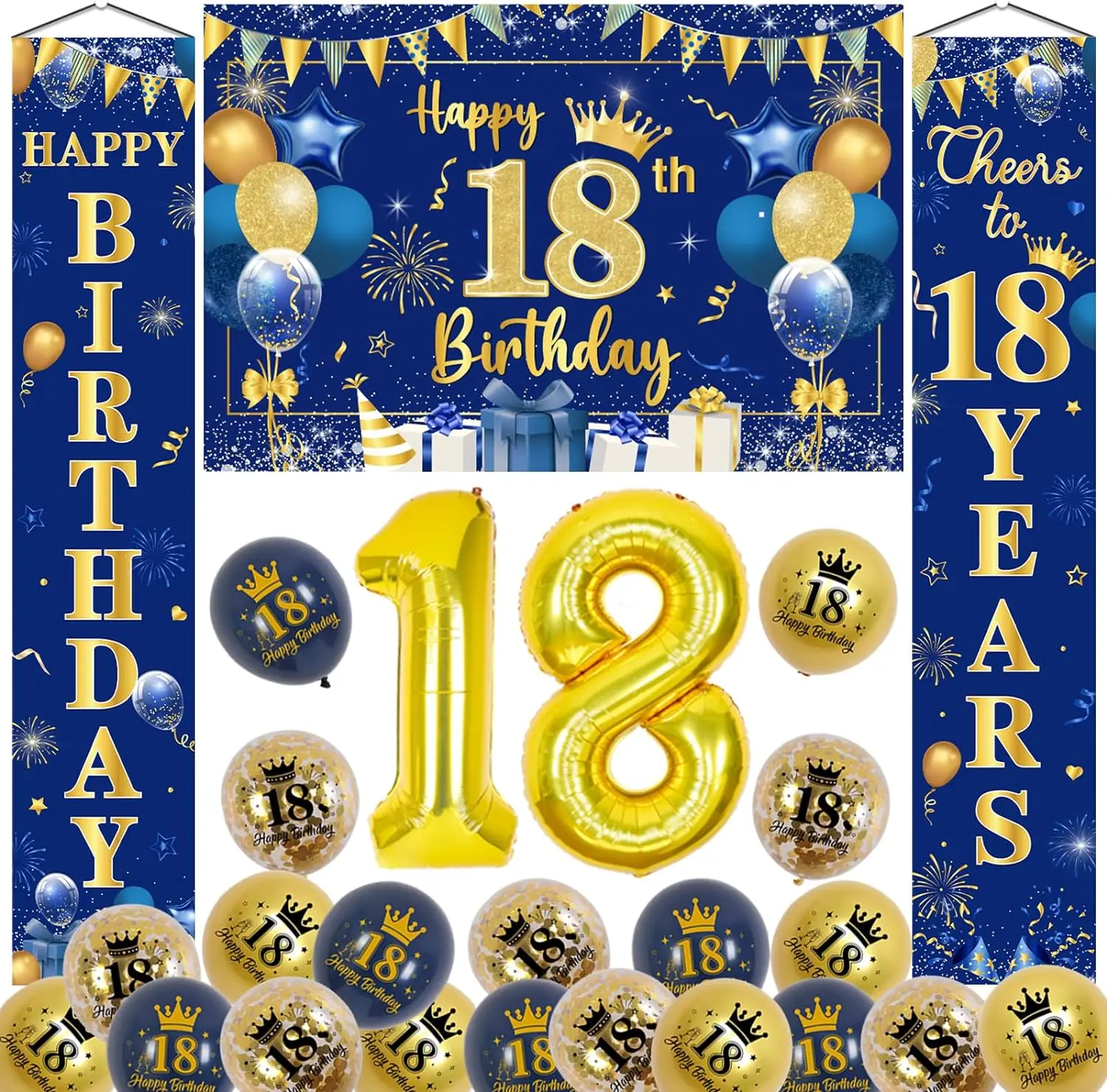 

18th 30th Birthday Decor Backdrop Happy 18th Birthday Banner 18Foil Balloons for 18 Year Old Birthday Party Indoor Outdoor Decor