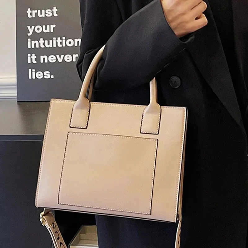 Women's Shoulder Bag Large Capacity PU Leather Handbag Solid Color Commute Tote Bags Female Fashion Crossbody Bag Messenger Bag