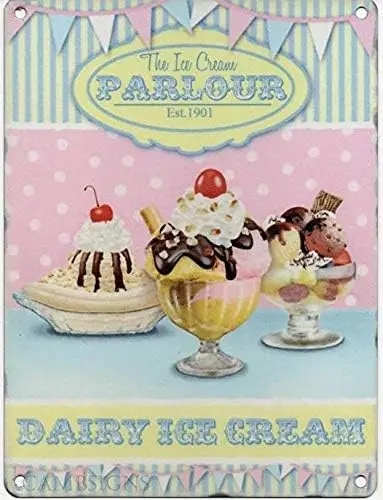 Metal Sign - The Ice Cream Parlour Dairy Ice Cream Est. 1901" Retro Vintage 8x12 Tin Metal Sign Wall Decor Home Decor sign