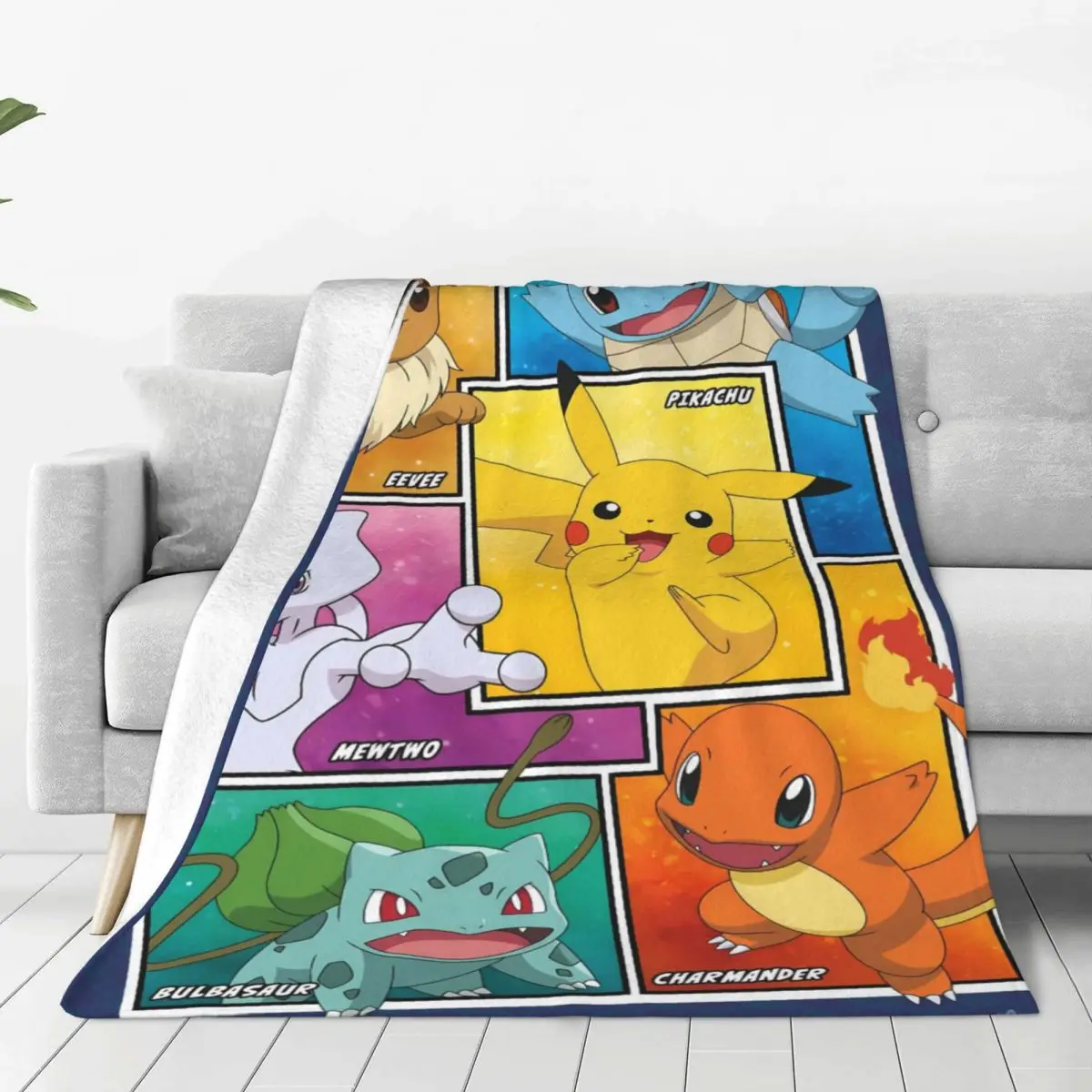 Poke-mon Pikachu Blanket Super Soft Print Plush Bedding Throws For Bedroom Picnic Flannel Bedspread Bed Cover