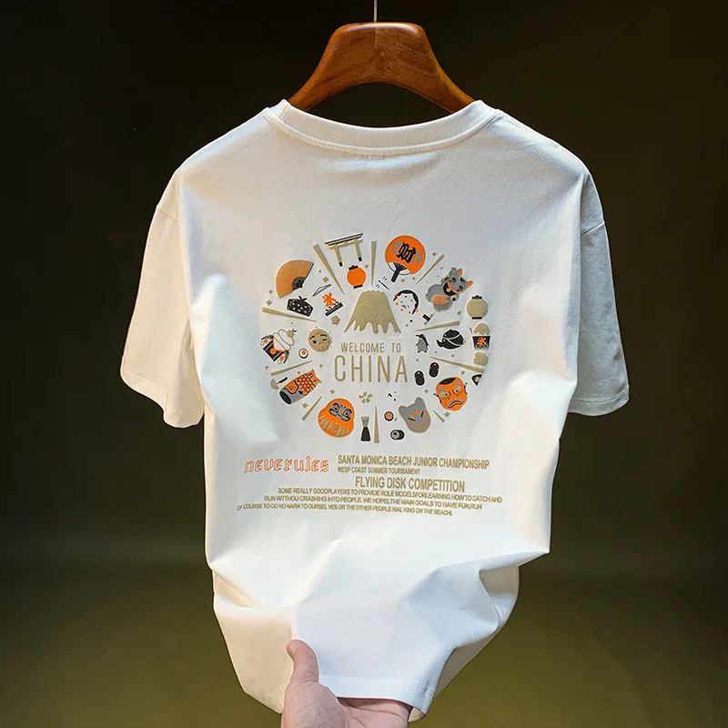 

Chinese style printed short sleeved T-shirt for men's summer new half sleeved trendy top thin casual men's clothing