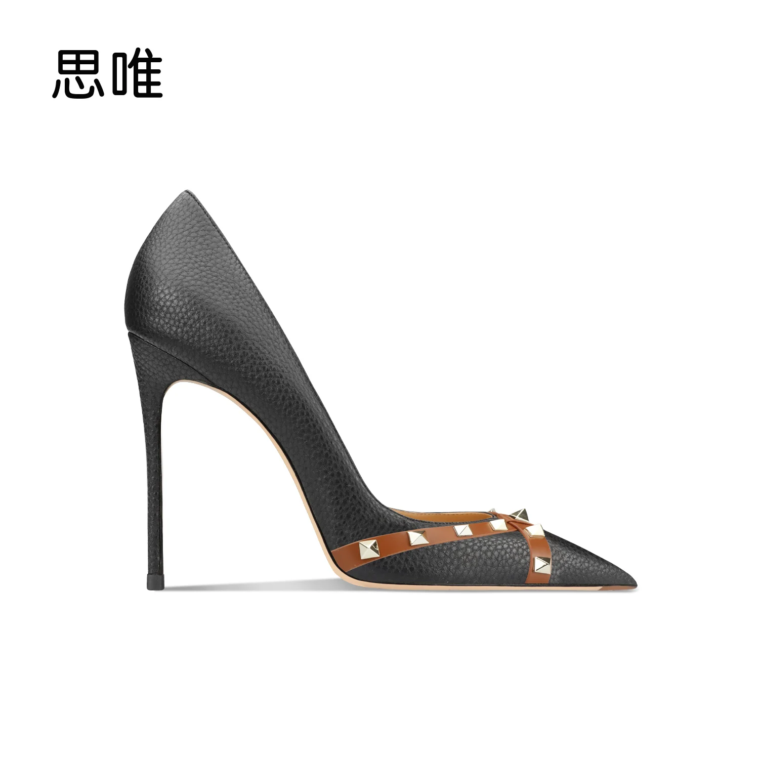 2023 Star Style Luxury Shoes For Women Fashion Leather Pumps Brand Rivets High Heel Shoes Sexy Party Pointed Toe Wedding Shoes