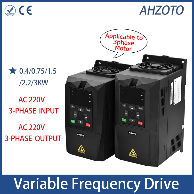 

Контроллер скорости VFD Привод переменного тока 0,4–3 кВт 3-фазный вход двигателя Выход 220 В 3-фазный 220 В для промышленного управления двигателем Привод переменного тока