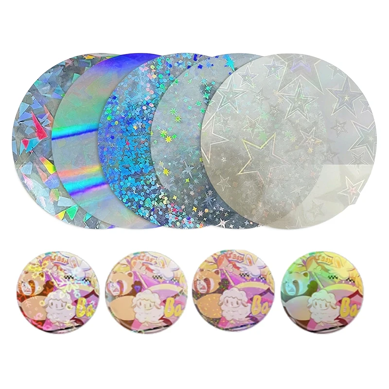 100 Stück 70mm Holographische Abzeichenfolien DIY Pin-Button-Herstellung Kunststoffschichten mit Schimmereffekt für die Emblemproduktion TMZ – Detail 7