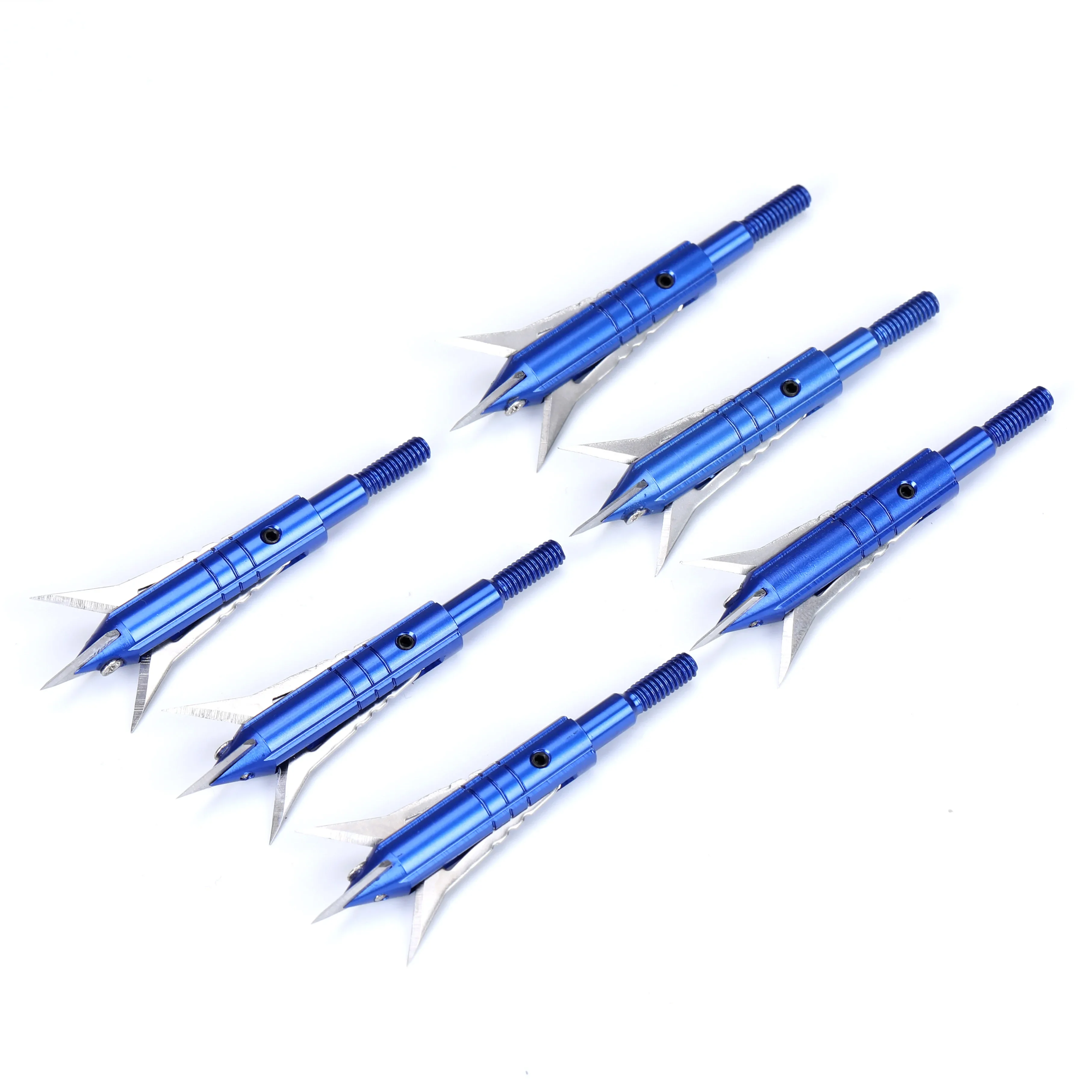 3/6/12pc 100 Grain Archery Arrowheads Screwed Points 2 Expandable Blades Arrow Point for Compound Recurve Crossbow Hunting Blue