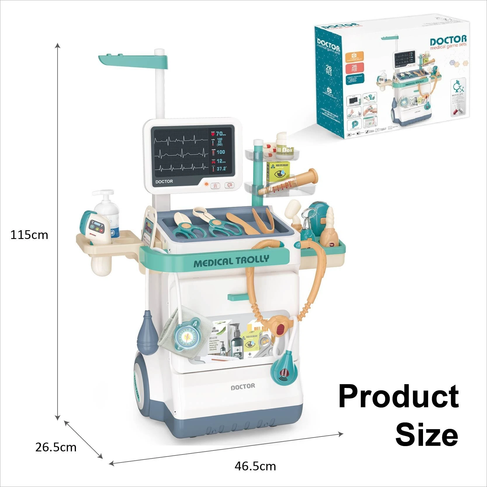 Juguetes de mesa de tratamiento de simulación para niños, juego de mesa de equipo médico para casa de juegos interior para bebés
