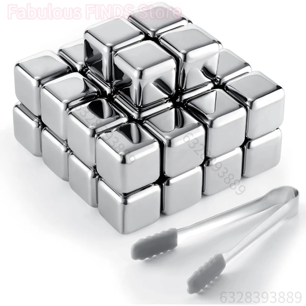 24 cubes de glace en acier inoxydable avec pince à glace, pierres à whisky réutilisables pour vodka, idéal pour les fêtes de famille, refroidisseur de vin et de bière, outil de refroidissement pour bar