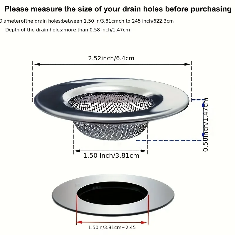 2pcs Stainless Steel Bathtub Strainers, Bathroom Sink Strainers, Shower Drain Hair Catcher, Drain Strainer For Laundry image 6