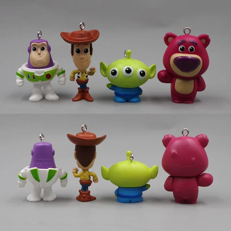 4Pcs/set Disney Cute Cartoon Toy Story Bushudi Alien Strawberry Bear Diy Keychain Scene Decoration Kawaii Ornament Accessories