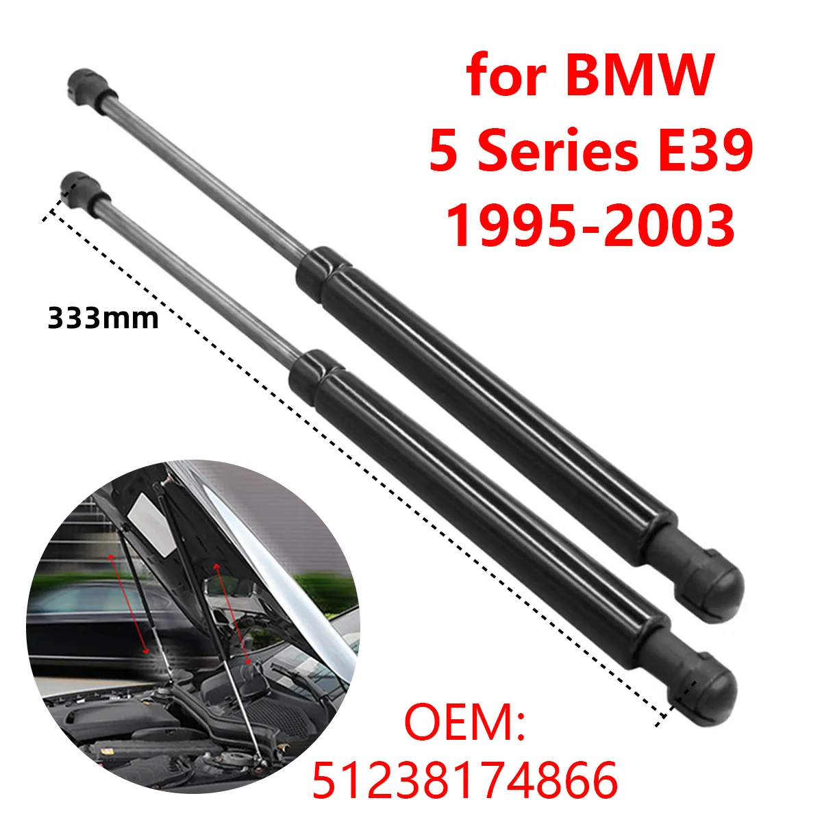 Car Front Engine Hood Gas Strut Damper Shocks Lift Support Rod Bars 51238174866 for BMW 5 Series E39 525i 530i 540i M5 1995-2003