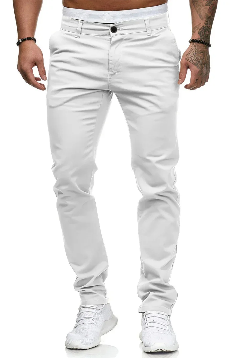 Pantalon slim en coton pour homme, coupe droite, couleur unie, style décontracté, idéal pour document, FJ8
