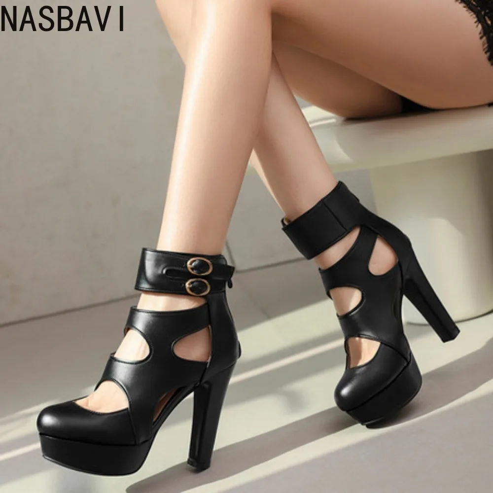 

Trendy Hot Sale Summer Fashion Peep Toe Platform High Heels Roman Ankle Sandals Woman's Hollow Out Party Sandals Plus Size 34-50
