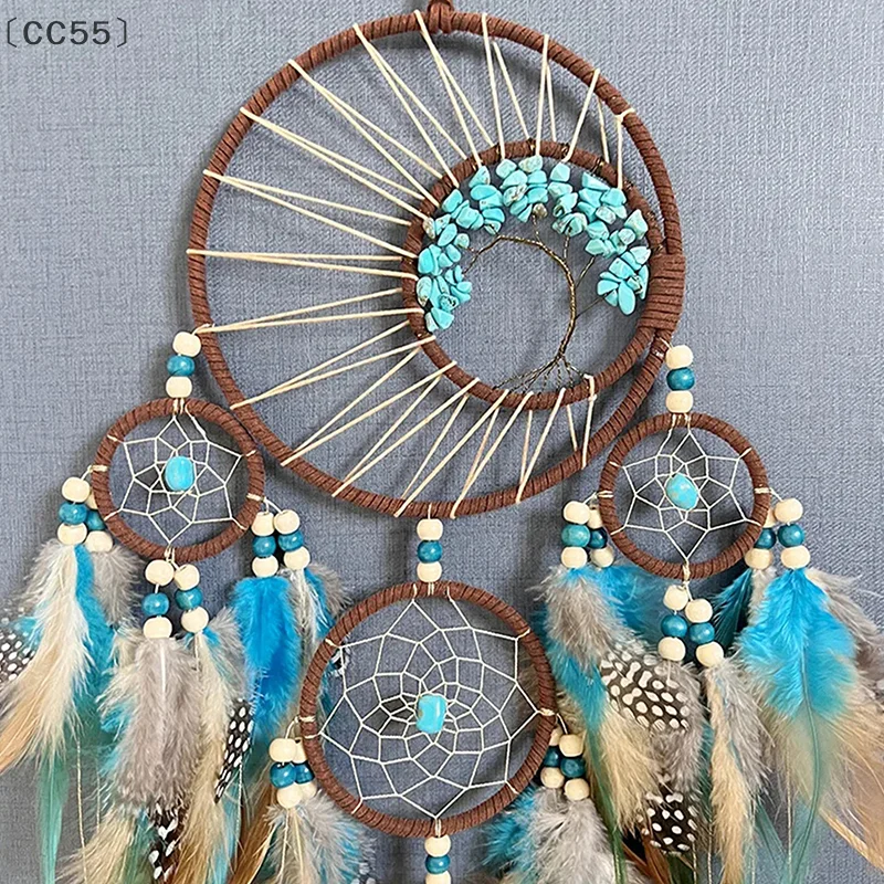 〔CC55〕Dream Catcher Vintage Wind Chime Hanging Ornament Home Decor Indian Natural Stone Tree Of Life Dream Catcher Wall Decor
